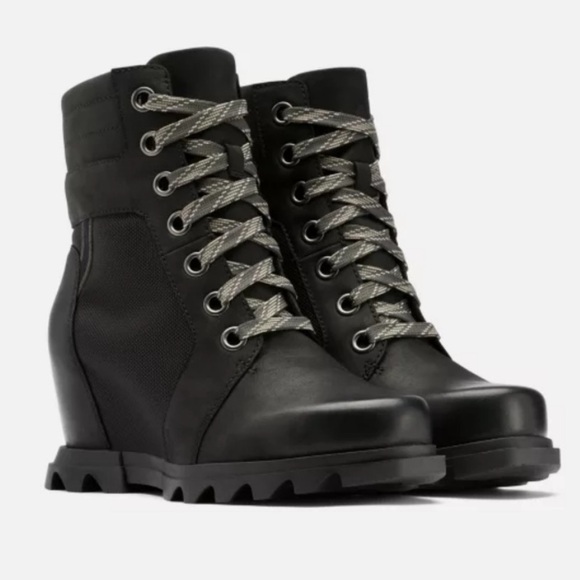 Sorel black Joan of Arctic Wedge III Lexie Boot Waterproof Leather Wedge Boots 9 - Picture 2 of 9